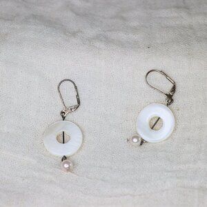 Vintage ring Mother of pearl white drop earrings